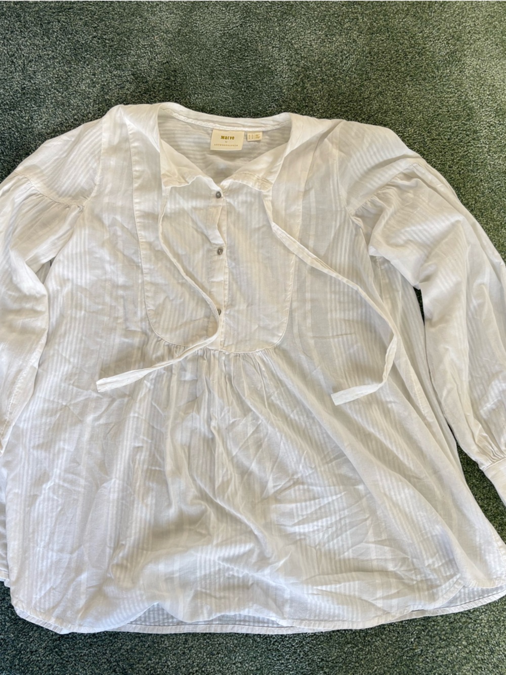 Maeve White Pinstripe Tie-Neck Tunic
